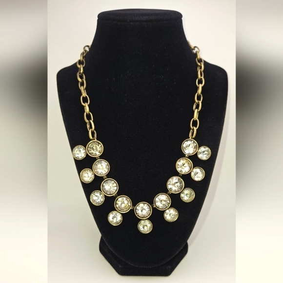 🟢3/$19🟢 J CREW Bling Burnished Gold Tone Large Statement Rhinestone Necklace - Picture 3 of 7
